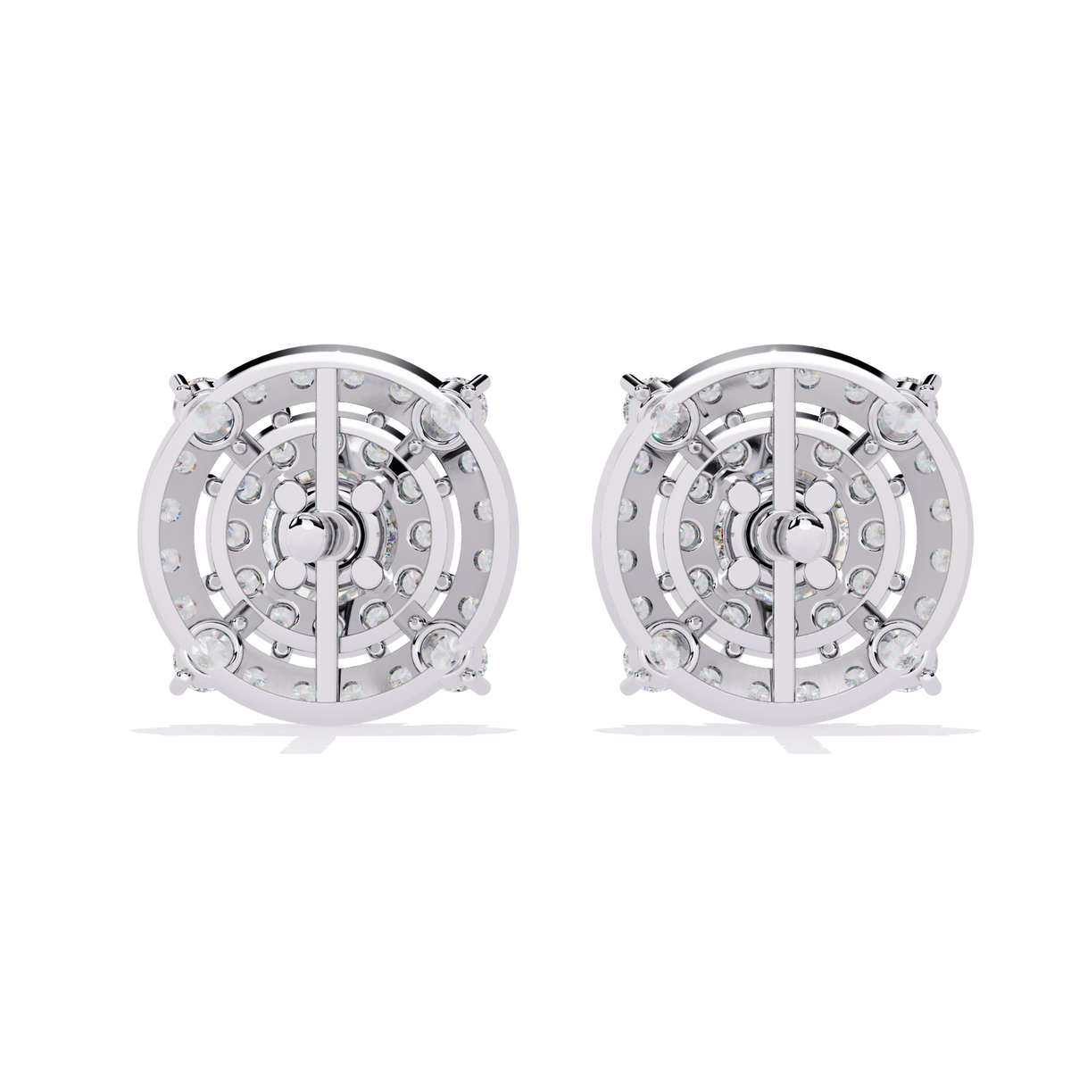 2.3 CTW round diamond concentric halo stud earrings in White Gold, rear view – Lunéa Paris