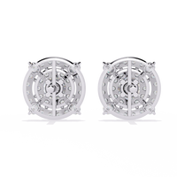 2.3 CTW round diamond concentric halo stud earrings in White Gold, rear view – Lunéa Paris