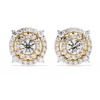 2.3 CTW round diamond concentric halo stud earrings in Yellow Gold, front view – Lunéa Paris