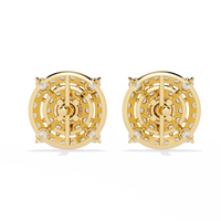 2.3 CTW round diamond concentric halo stud earrings in Yellow Gold, rear view – Lunéa Paris