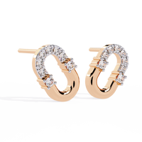 0.2 CTW round diamond oval-link stud earrings in Rose Gold, angled view – Lunéa Paris