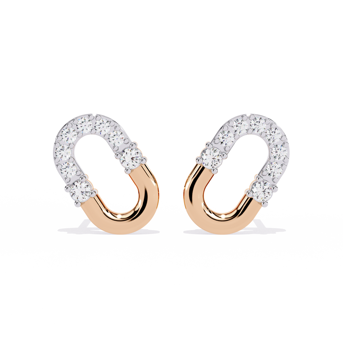 0.2 CTW round diamond oval-link stud earrings in Rose Gold, front view – Lunéa Paris