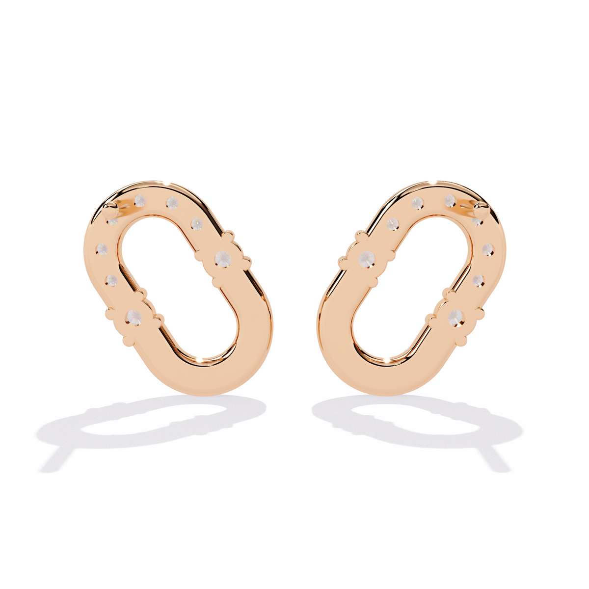0.2 CTW round diamond oval-link stud earrings in Rose Gold, rear view – Lunéa Paris