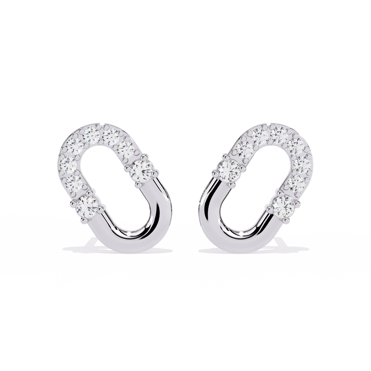 0.2 CTW round diamond oval-link stud earrings in White Gold, front view – Lunéa Paris