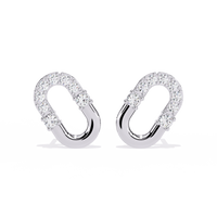 0.2 CTW round diamond oval-link stud earrings in White Gold, front view – Lunéa Paris