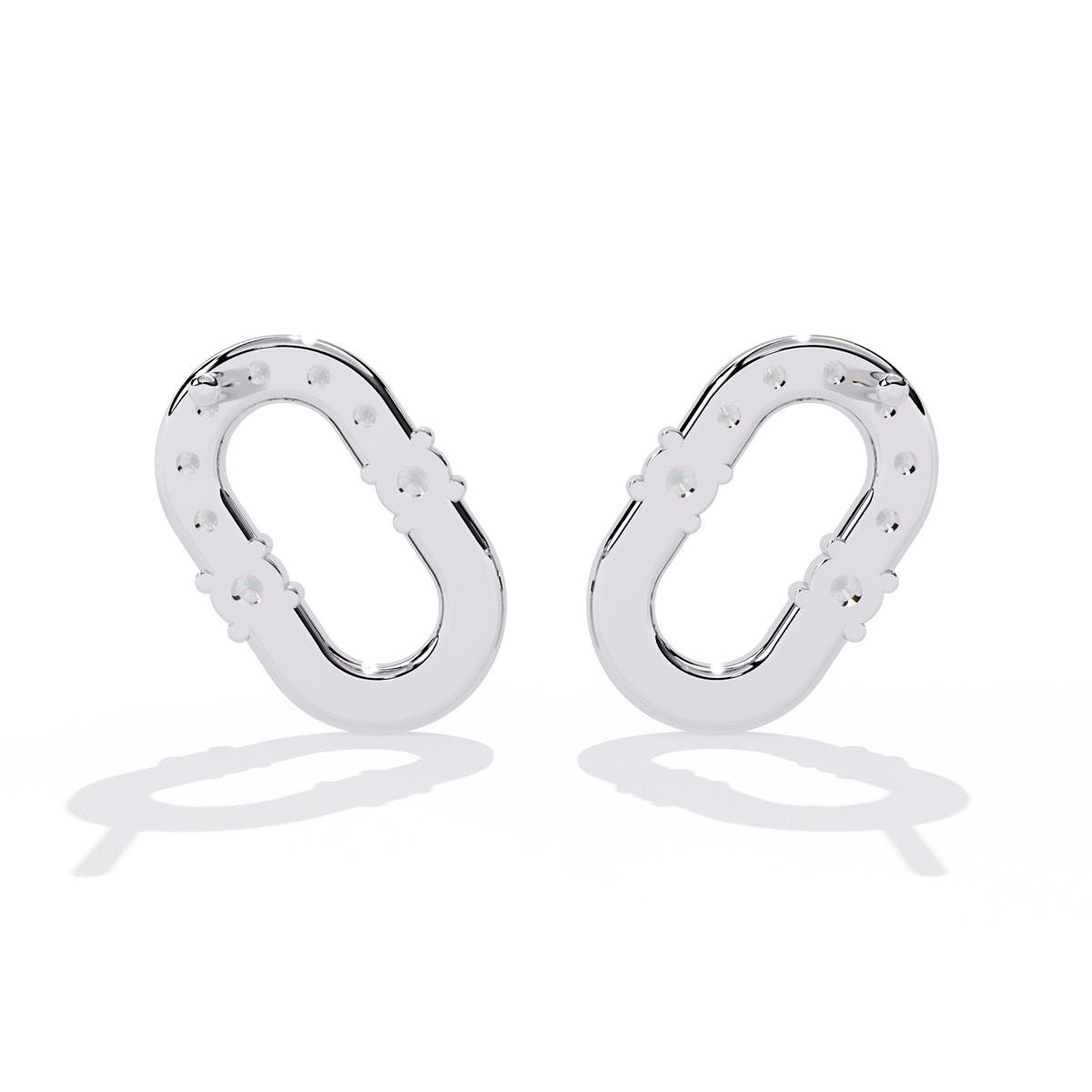 0.2 CTW round diamond oval-link stud earrings in White Gold, rear view – Lunéa Paris