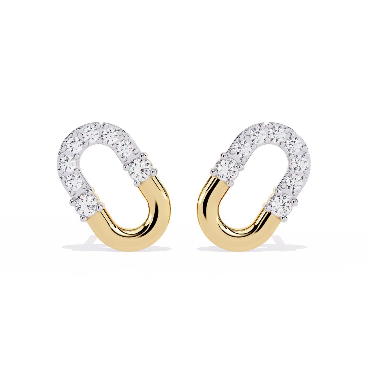 0.2 CTW round diamond oval-link stud earrings in Yellow Gold, front view – Lunéa Paris