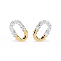 0.2 CTW round diamond oval-link stud earrings in Yellow Gold, front view – Lunéa Paris