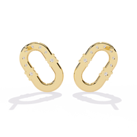 0.2 CTW round diamond oval-link stud earrings in Yellow Gold, rear view – Lunéa Paris