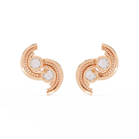 2.1 CTW round diamond double-swirl stud earrings in Rose Gold, rear view – Lunéa Paris