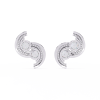 2.1 CTW round diamond double-swirl stud earrings in White Gold, rear view – Lunéa Paris