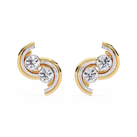 2.1 CTW round diamond double-swirl stud earrings in Yellow Gold, front view – Lunéa Paris