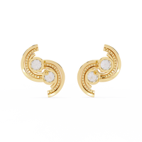 2.1 CTW round diamond double-swirl stud earrings in Yellow Gold, rear view – Lunéa Paris