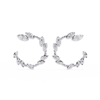 0.7 CTW round diamond leaf-vine open hoop earrings in White Gold, front view – Lunéa Paris