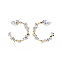 0.7 CTW round diamond leaf-vine open hoop earrings in Yellow Gold, front view – Lunéa Paris