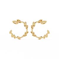0.7 CTW round diamond leaf-vine open hoop earrings in Yellow Gold, rear view – Lunéa Paris