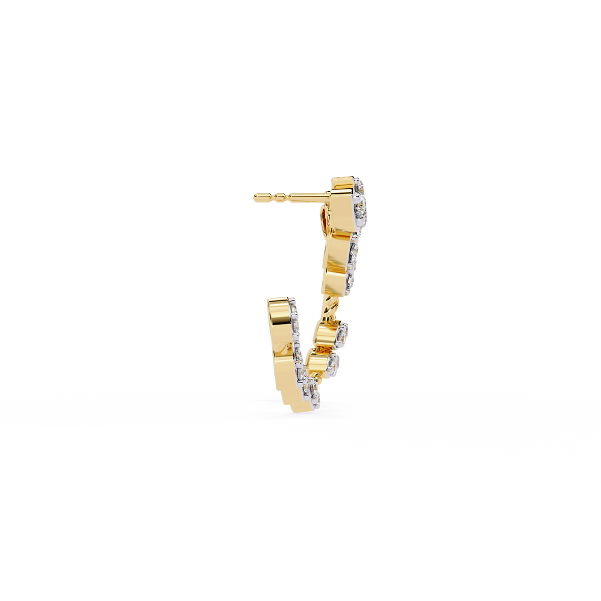 0.7 CTW round diamond leaf-vine open hoop earrings in Yellow Gold, side view – Lunéa Paris