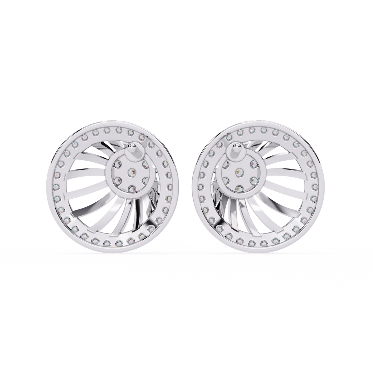 0.4 CTW round diamond spiral sunburst stud earrings in White Gold, rear view – Lunéa Paris