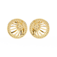 0.4 CTW round diamond spiral sunburst stud earrings in Yellow Gold, rear view – Lunéa Paris