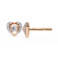 0.7 CTW round diamond open-heart stud earrings in Rose Gold, angled view – Lunéa Paris