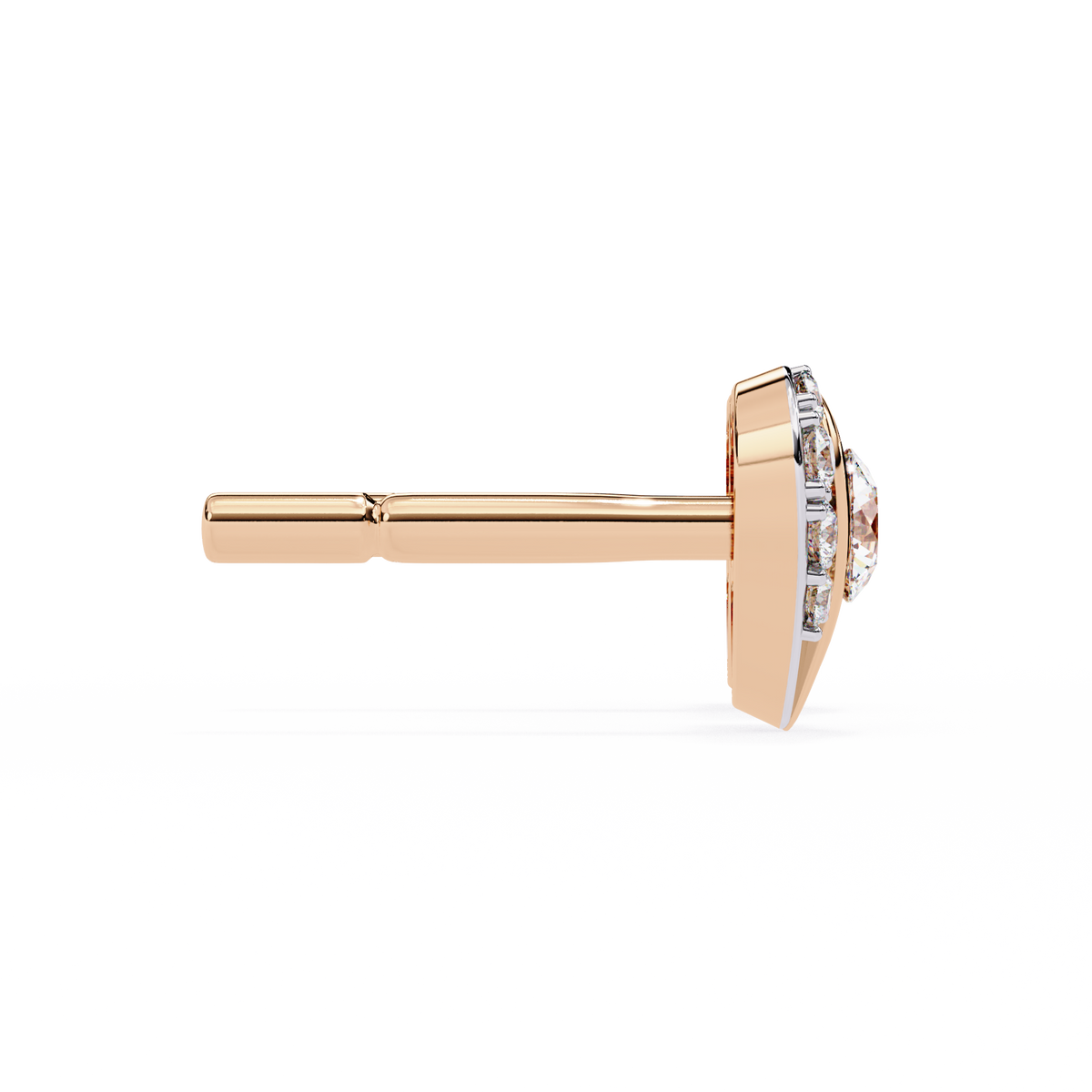 0.7 CTW round diamond open-heart stud earrings in Rose Gold, side view – Lunéa Paris