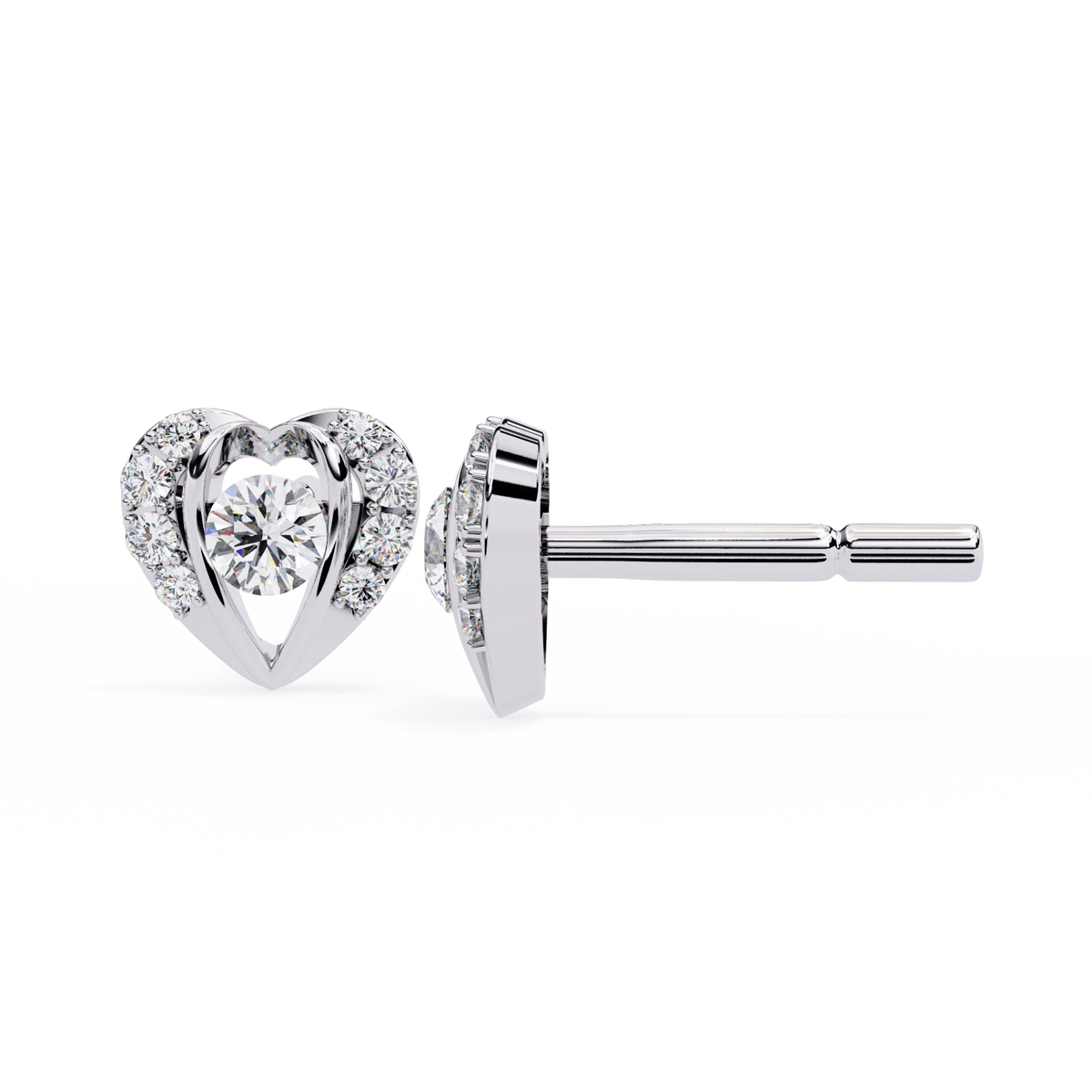 0.7 CTW round diamond open-heart stud earrings in White Gold, angled view – Lunéa Paris