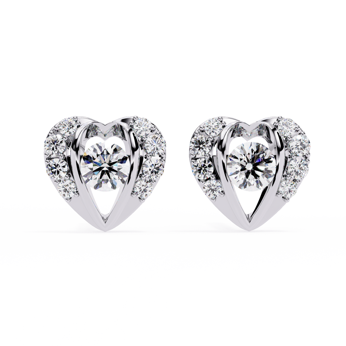 0.7 CTW round diamond open-heart stud earrings in White Gold, front view – Lunéa Paris