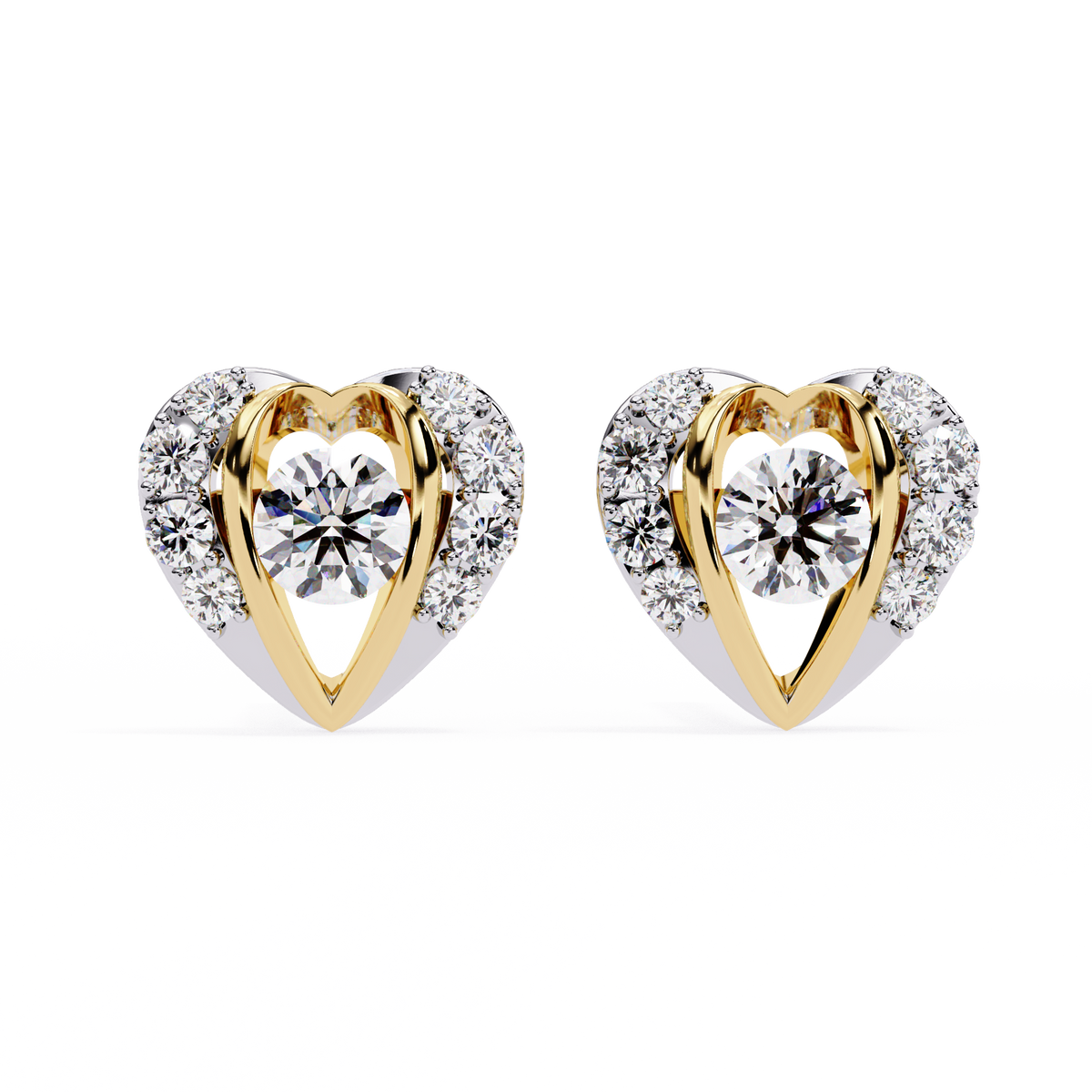 0.7 CTW round diamond open-heart stud earrings in Yellow Gold, front view – Lunéa Paris
