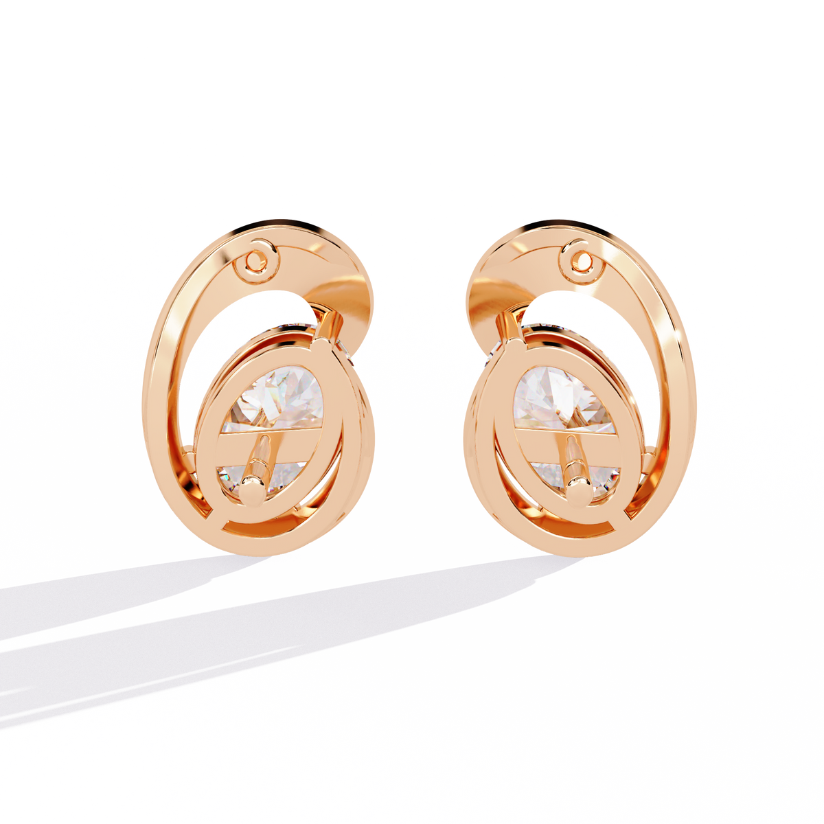 1.3 CTW oval diamond sculptural swirl stud earrings in Rose Gold, rear view – Lunéa Paris