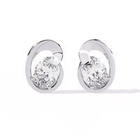 1.3 CTW oval diamond sculptural swirl stud earrings in White Gold, front view – Lunéa Paris