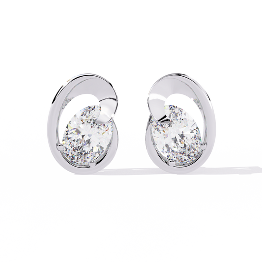 1.3 CTW oval diamond sculptural swirl stud earrings in White Gold, front view – Lunéa Paris