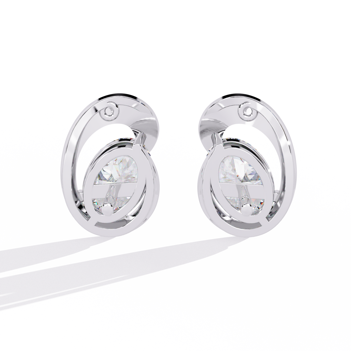 1.3 CTW oval diamond sculptural swirl stud earrings in White Gold, rear view – Lunéa Paris