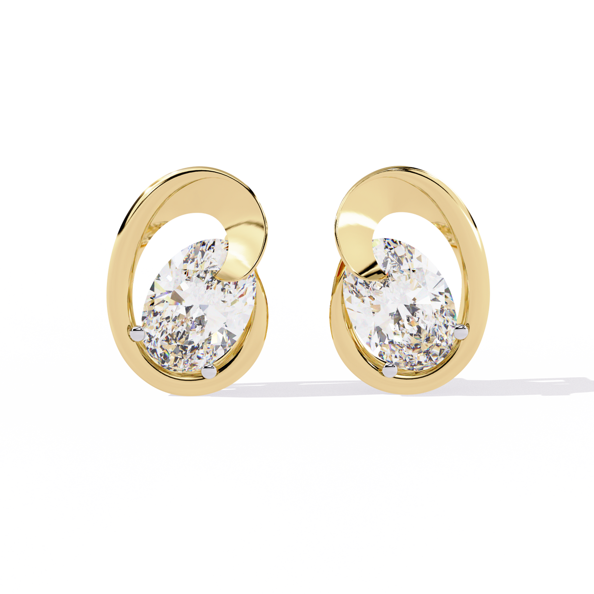1.3 CTW oval diamond sculptural swirl stud earrings in Yellow Gold, front view – Lunéa Paris
