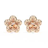 0.9 CTW round diamond floral halo stud earrings in Rose Gold, rear view – Lunéa Paris
