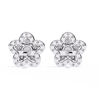 0.9 CTW round diamond floral halo stud earrings in White Gold, rear view – Lunéa Paris
