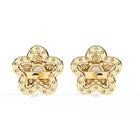 0.9 CTW round diamond floral halo stud earrings in Yellow Gold, rear view – Lunéa Paris