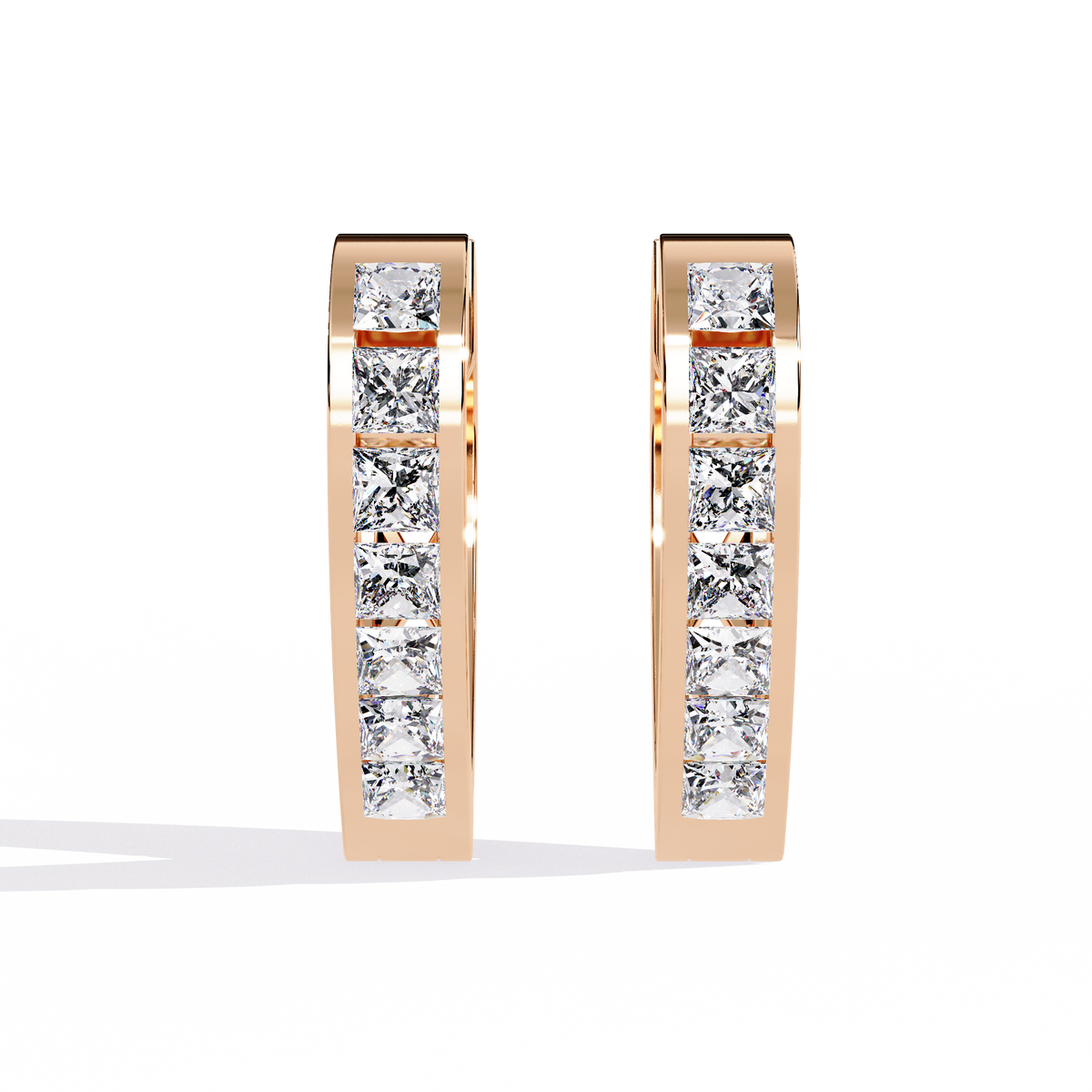 0.8 CTW princess-cut diamond heart hoop earrings in Rose Gold, front view – Lunéa Paris