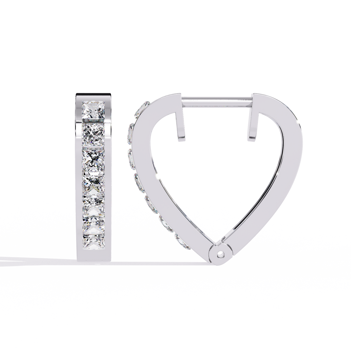 0.8 CTW princess-cut diamond heart hoop earrings in White Gold, side view – Lunéa Paris