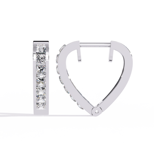 0.8 CTW princess-cut diamond heart hoop earrings in White Gold, side view – Lunéa Paris