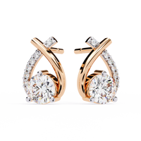 1.3 CTW round diamond crossover teardrop stud earrings in Rose Gold, front view – Lunéa Paris