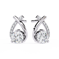 1.3 CTW round diamond crossover teardrop stud earrings in White Gold, front view – Lunéa Paris