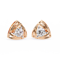 0.6 CTW round diamond triangular swirl stud earrings in Rose Gold, front view – Lunéa Paris