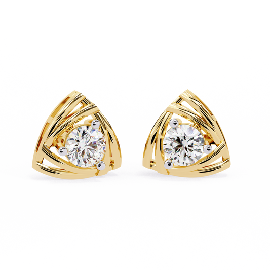 0.6 CTW round diamond triangular swirl stud earrings in White Gold, front view – Lunéa Paris
