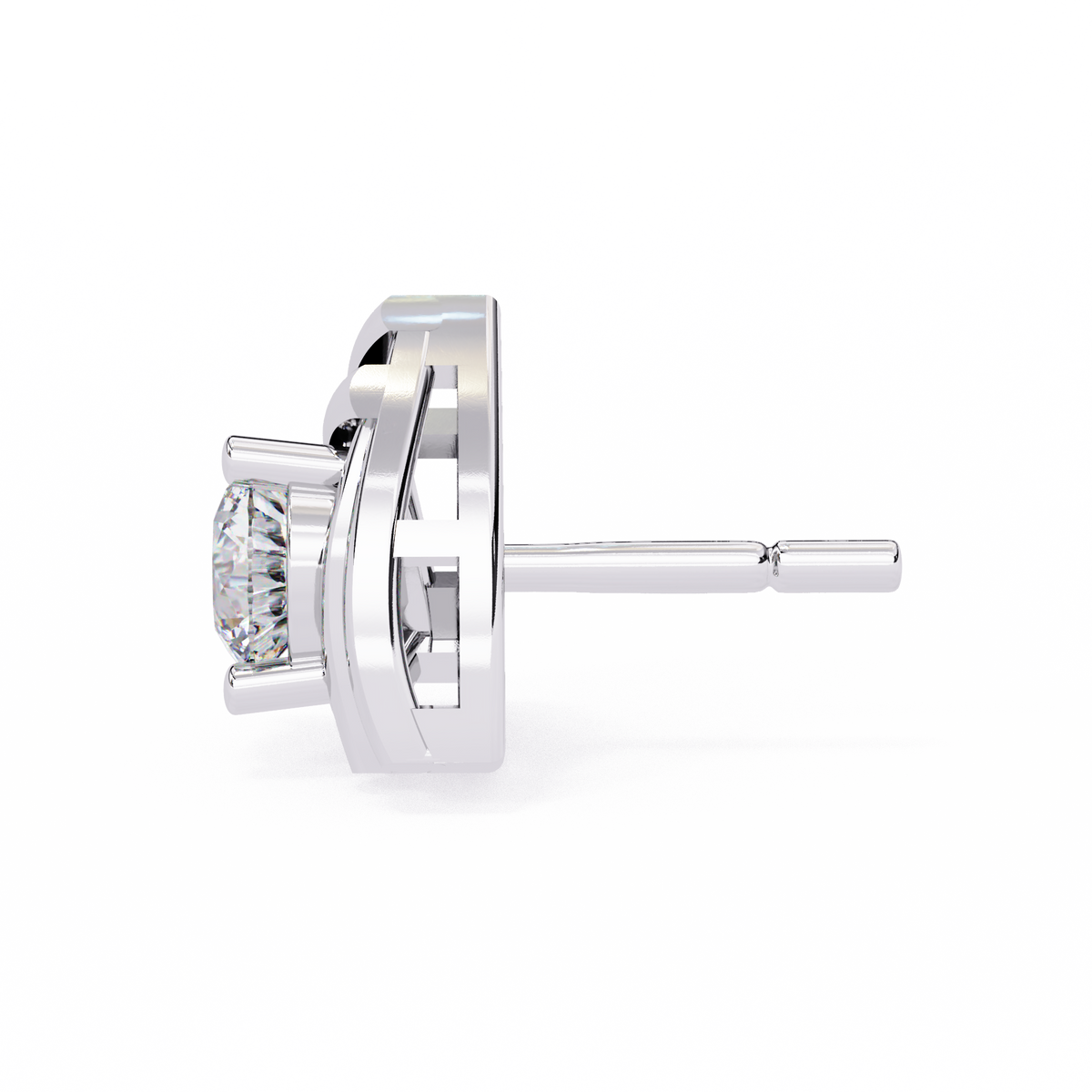 0.6 CTW round diamond triangular swirl stud earrings in White Gold, side view – Lunéa Paris