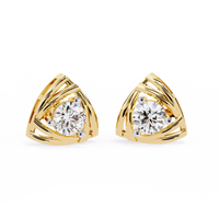 0.6 CTW round diamond triangular swirl stud earrings in Yellow Gold, front view – Lunéa Paris