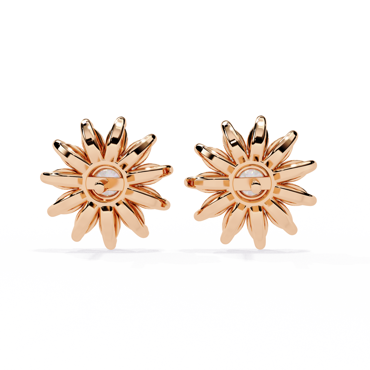 1.3 CTW marquise halo round diamond floral stud earrings in Rose Gold, rear view – Lunéa Paris