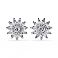 1.3 CTW marquise halo round diamond floral stud earrings in White Gold, front view – Lunéa Paris