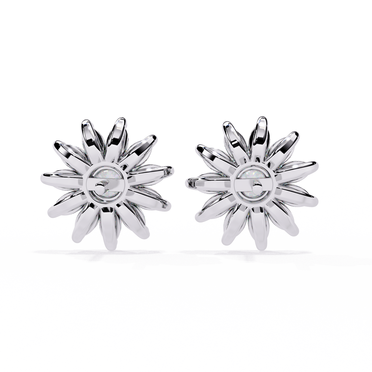 1.3 CTW marquise halo round diamond floral stud earrings in White Gold, rear view – Lunéa Paris