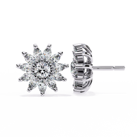 1.3 CTW marquise halo round diamond floral stud earrings in White Gold, side view – Lunéa Paris