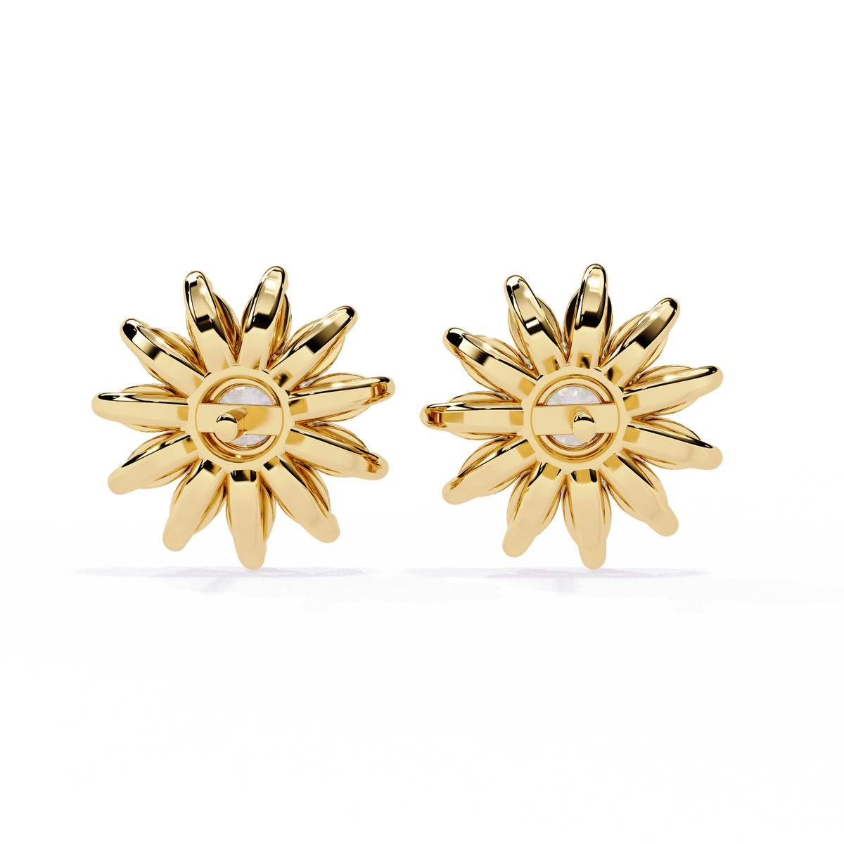 1.3 CTW marquise halo round diamond floral stud earrings in Yellow Gold, rear view – Lunéa Paris